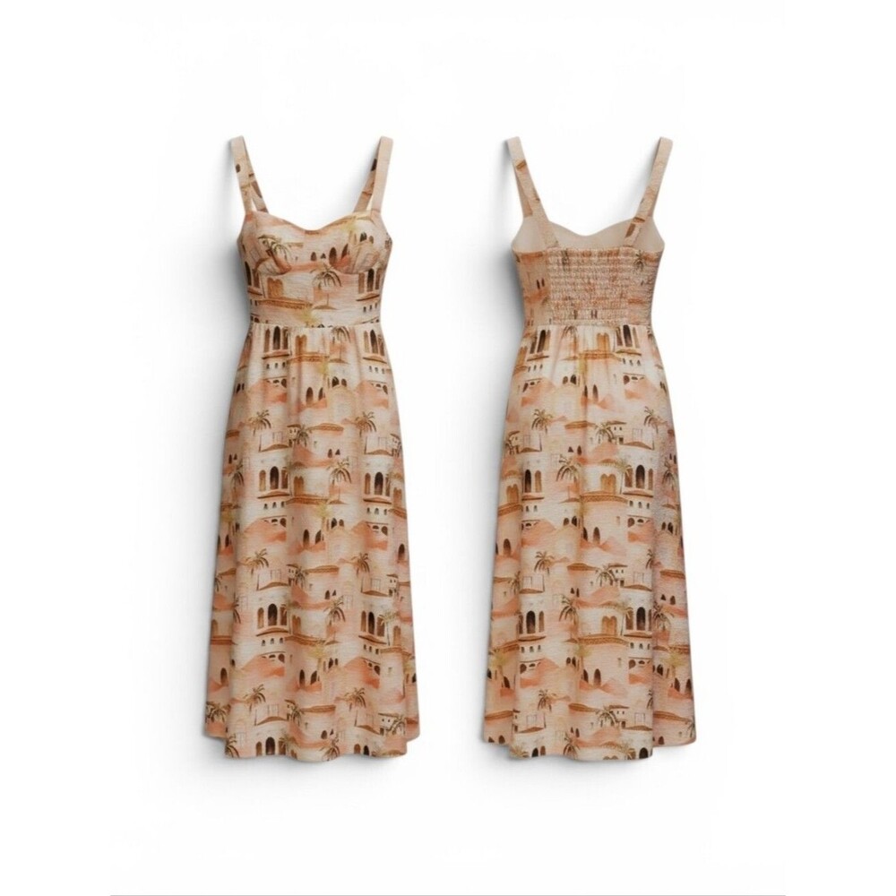 Petal & Pup Peach Desert-Print Midi Dress